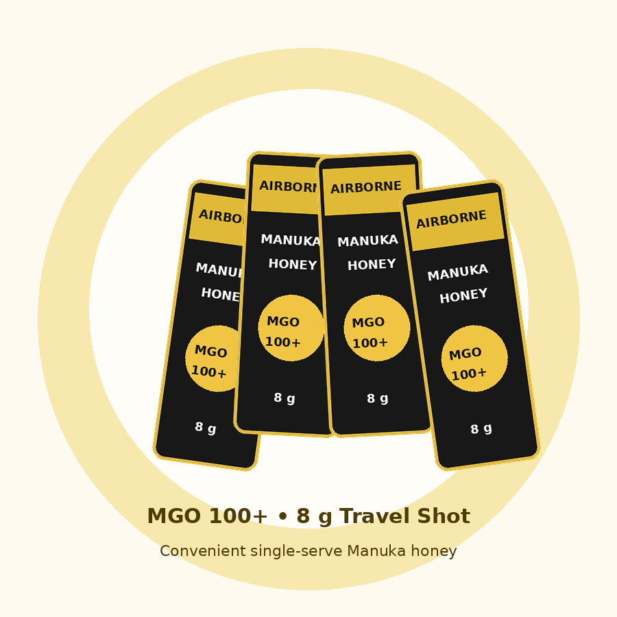 Airborne Manuka Honey MGO 100+ 8 gram travel shot